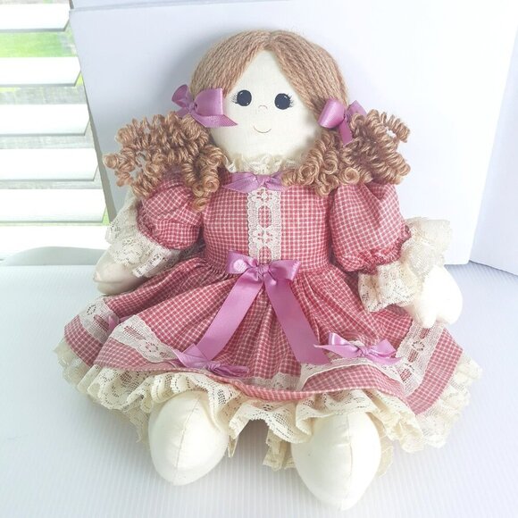 Rag Doll Prairie Style Fabric Gingham Dress w/Petticoat Doll - Picture 1 of 7